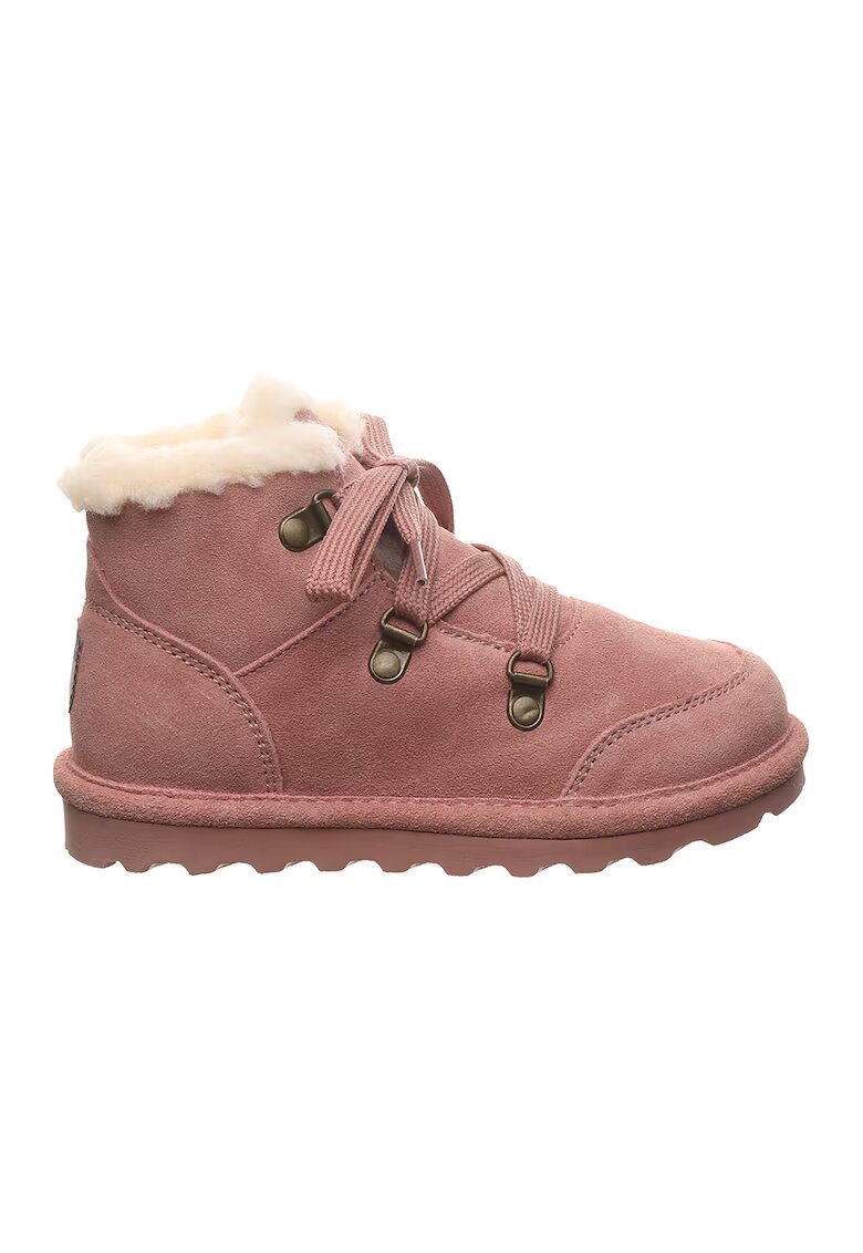 BEARPAW Ghete din piele intoarsa cu sireturi si garnitura din lana - Roz prafuit