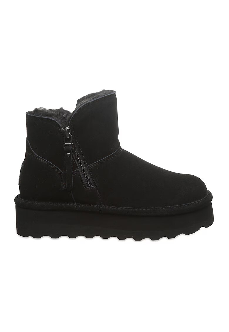 BEARPAW Ghete flatform de piele intoarsa cu fermoar - Negru