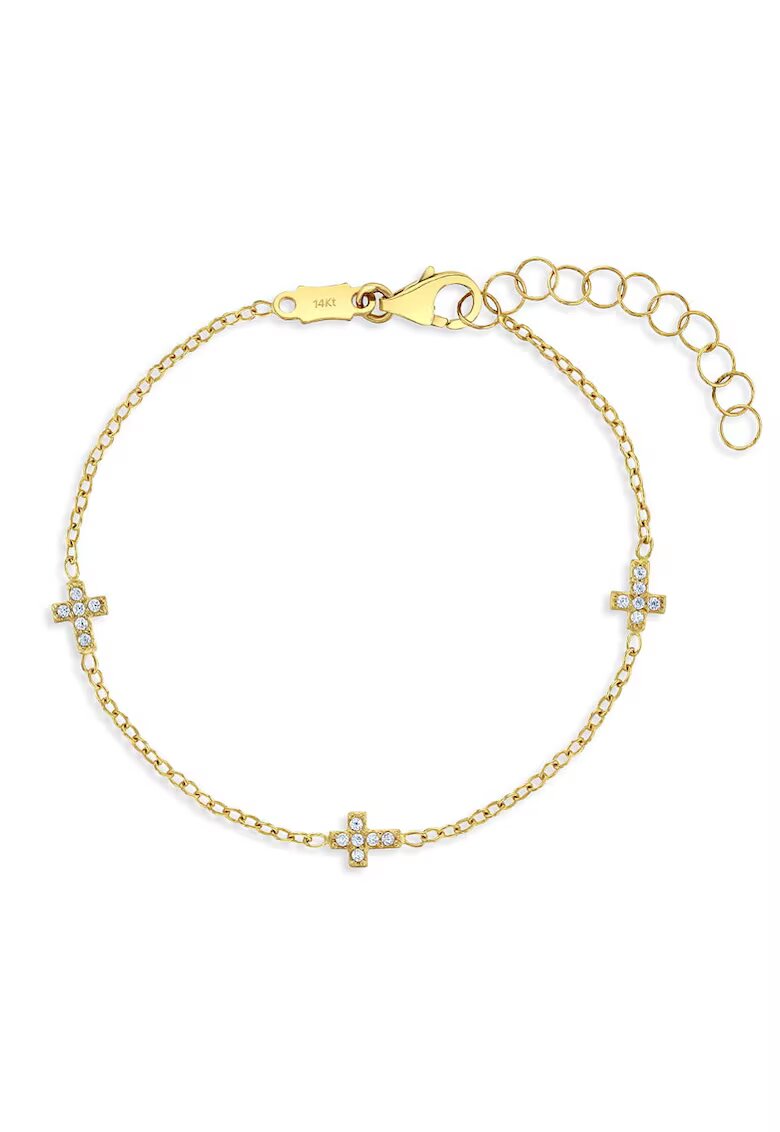 Bebe Gold Bratara din Aur 14K pentru Bebelusi si Copii - cu cruciulite delicate si pietre zirconia - ajustabila 13–15 cm