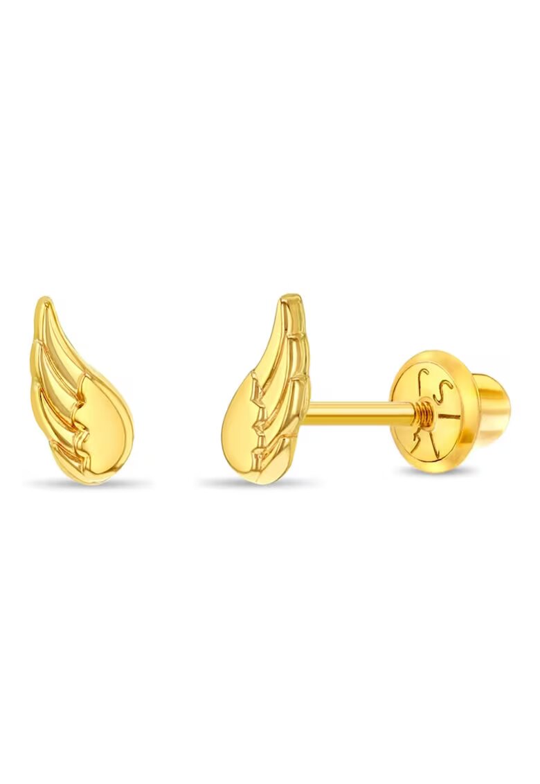 Bebe Gold Cercei din Aur 14K pentru Copii – Aripi de Inger - inchidere cu Filet si Protectie