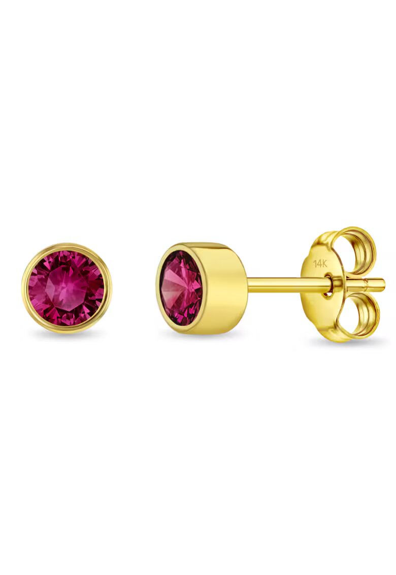 Bebe Gold Cercei din Aur 14K pentru Copii - cu Rubin si montura tip Halo - inchidere cu Fluturas