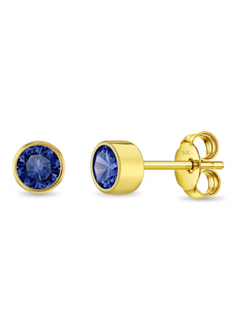 Bebe Gold Cercei din Aur 14K pentru Copii - cu Safir – Birthstone luna Septembrie - montura Halo - inchidere cu Fluturas