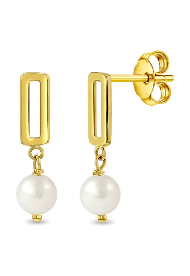 Bebe Gold Cercei din Aur 14K pentru Copii - model Agrafa cu Perla de Cultura de Apa Dulce - inchidere cu Fluturas