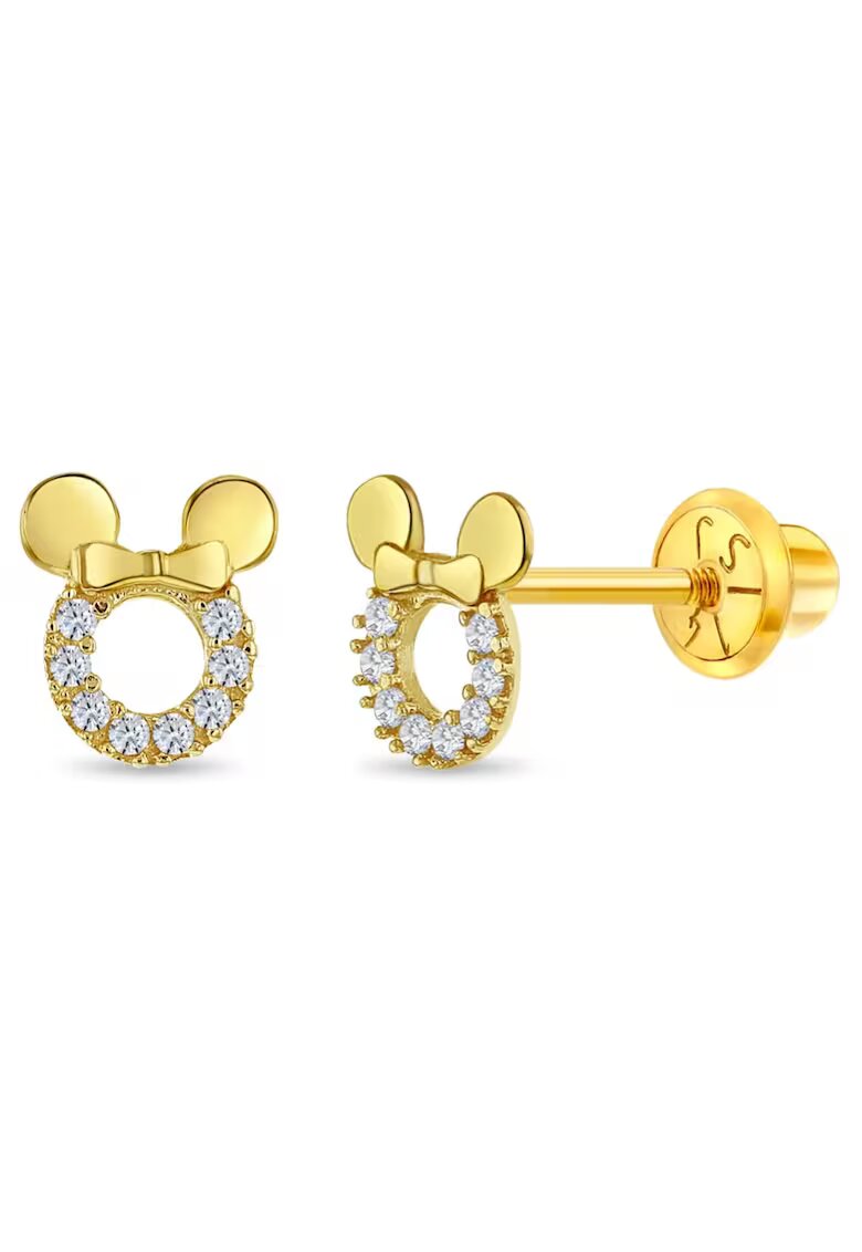 Bebe Gold Cercei din Aur 14K pentru Copii – model Mouse cu Pietre CZ - inchidere cu Filet si Protectie