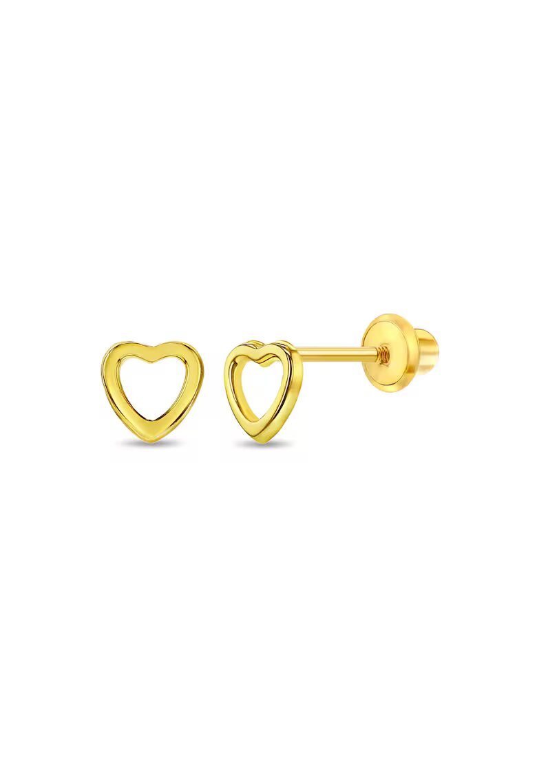 Bebe Gold Cercei din Aur 14K pentru Copii - model Open Heart - inchidere cu Filet si Protectie