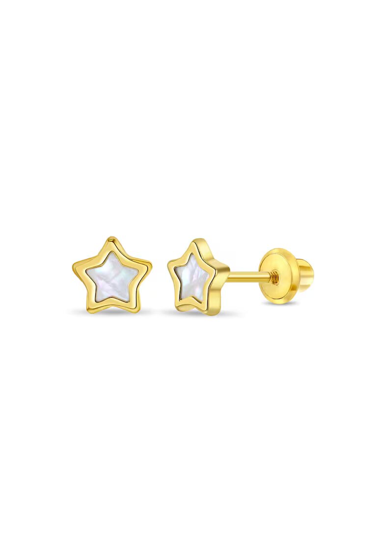 Bebe Gold Cercei din Aur 14K pentru Copii - model Stea cu Sidef Mother of Pearl - inchidere cu Filet si Protectie