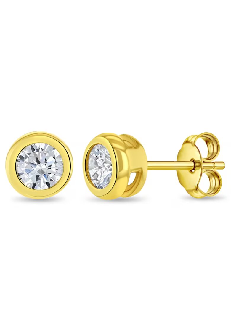 Bebe Gold Cercei din Aur 14K pentru Copii si Adolescenti - model Sparkling Bezel cu Piatra CZ - inchidere cu Fluturas