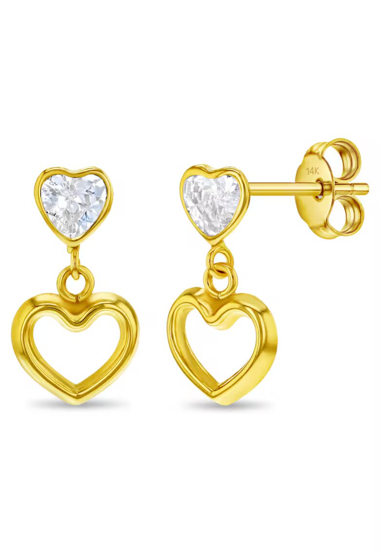 Bebe Gold Cercei din Aur 14K pentru model Heart to Heart Dangle cu Piatra CZ cu