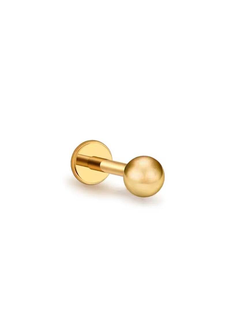 Bebe Gold Piercing Labret din Aur 14K - model Bila 2mm - prindere Filet si Spate Plat