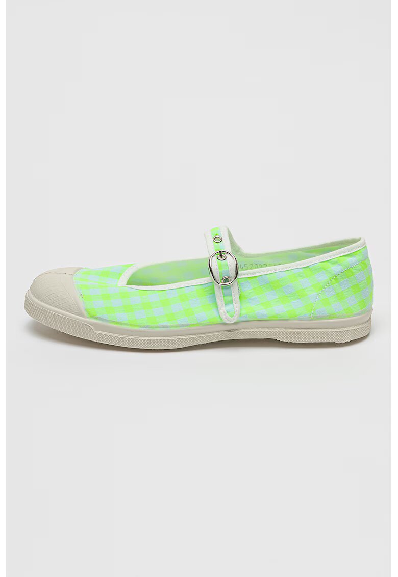 Bensimon Balerini cu varf intarit si model gingham - Verde electric/Alb murdar