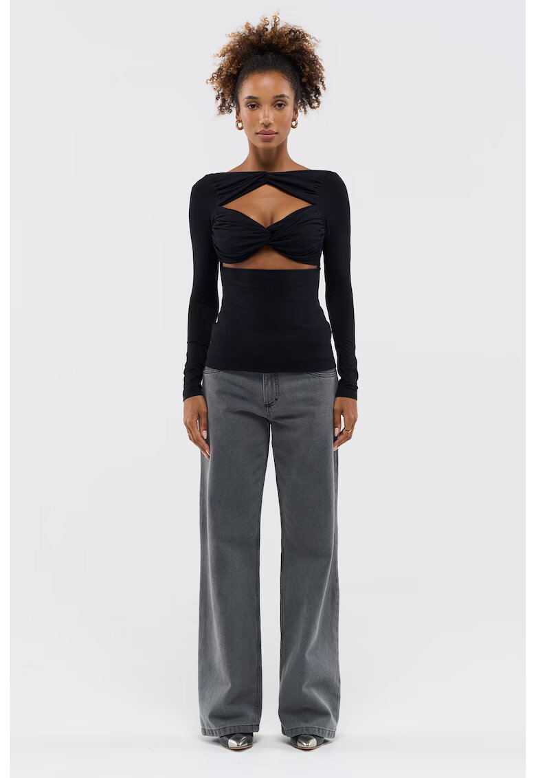 Benu Bluza din amestec de modal - cu guler inalt si fronseuri - Negru