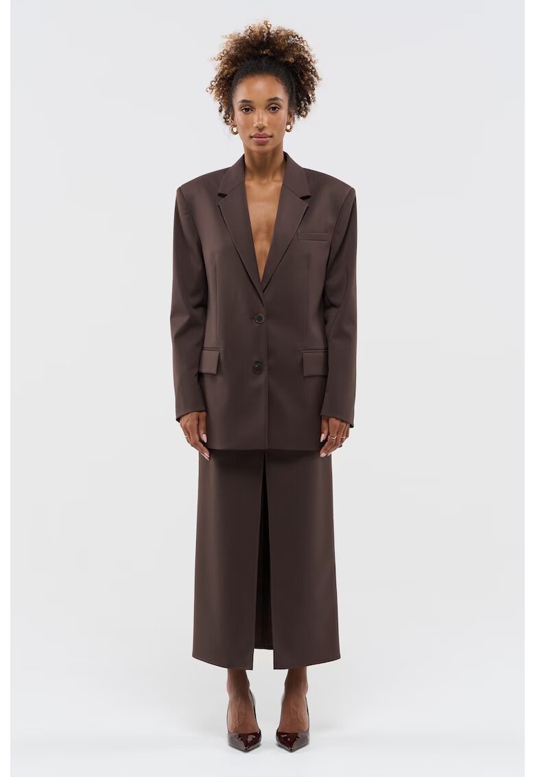 Benu Sacou oversized din lana virgina cu nasturi - Maro