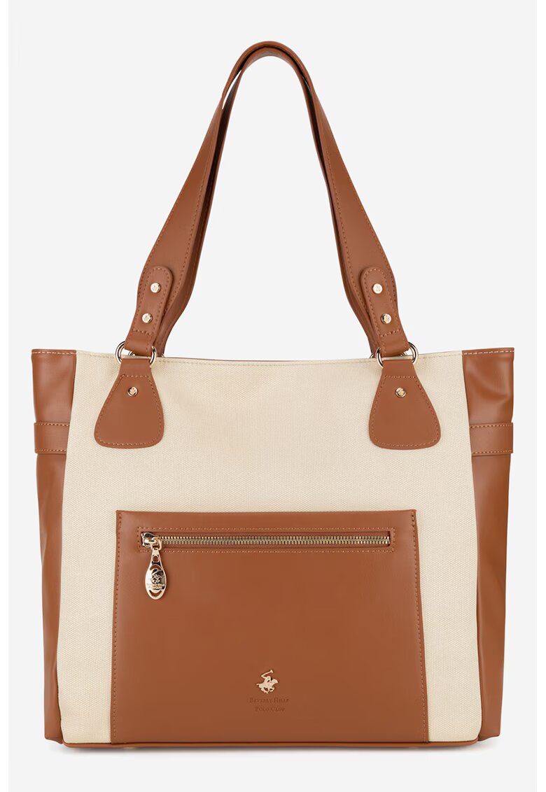 Beverly Hills Polo Club Geanta shopper cu segmente din panza - Bej/Caramel