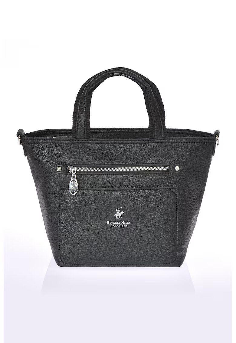 Beverly Hills Polo Club Geanta tote de piele ecologica cu bareta detasabila - Negru