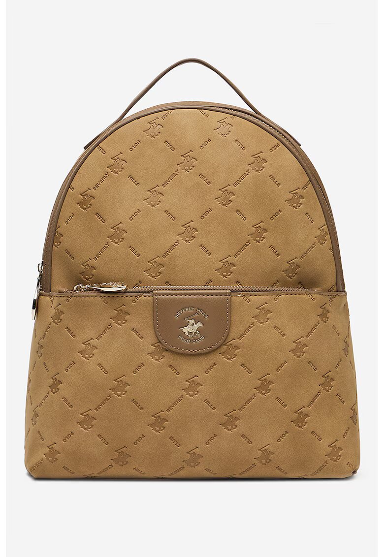 Beverly Hills Polo Club Rucsac de piele ecologica cu logo in relief - Maro taupe