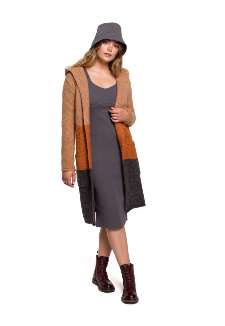 BeWear Cardigan cu gluga - Acril/Poliester/Lana - Negru/Portocaliu/Bej