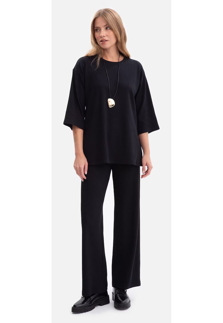BeWear Pantaloni casual - B300 Negri Lungi - cu dungi - Talie elastica - Fara buzunare - Croiala lejera - Perfect zilnica - Negru