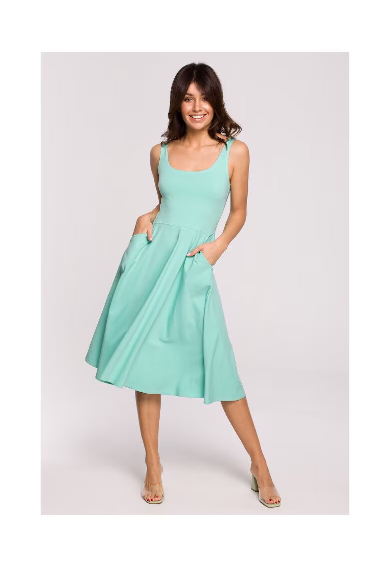 BeWear Rochie evazata cu bretele subtiri - Verde