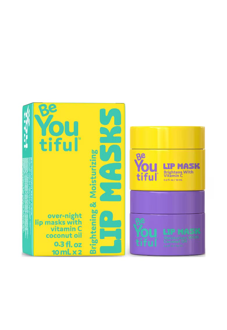 Beyoutiful Set 2 masti de noapte pentru buze - iluminatoare & hidratanta - cu vitamina C si ulei de cocos pentru adolescenti si tineri - 10 ml x 2