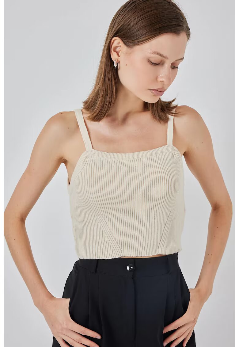 Big Dart Bluza dama - Crop Top - guler patrat - tricot - Crem -