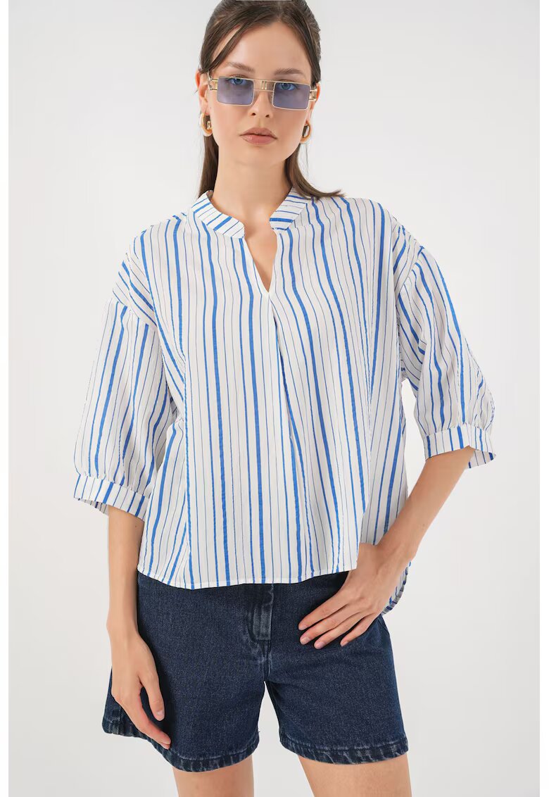 Big Dart Bluza dama HiCCUP BDART - cu dungi - decolteu in V - textil - albastru