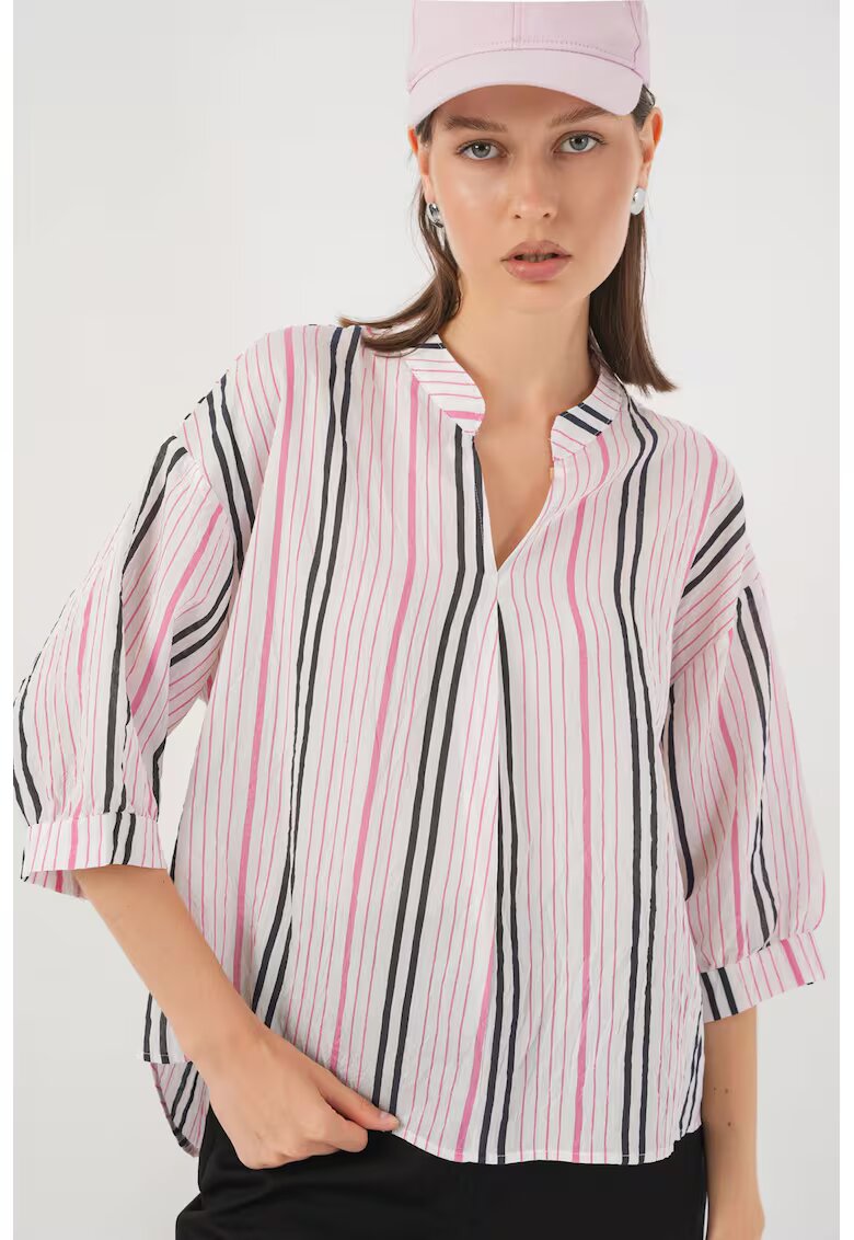 Big Dart Bluza dama HiCCUP BDART - cu dungi - decolteu in V - textil - roz