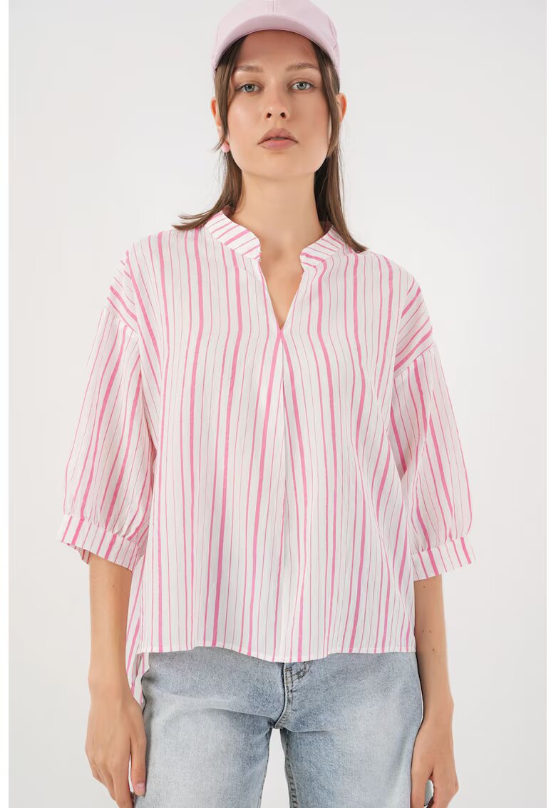 Big Dart Bluza dama HiCCUP BDART - cu dungi - decolteu in V - textil - roz pudrat