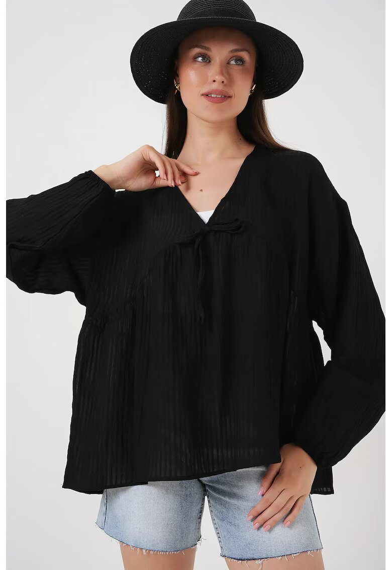 Big Dart Bluza dama - HiCCUP - BDART - volane - decolteu in V - negru - textil