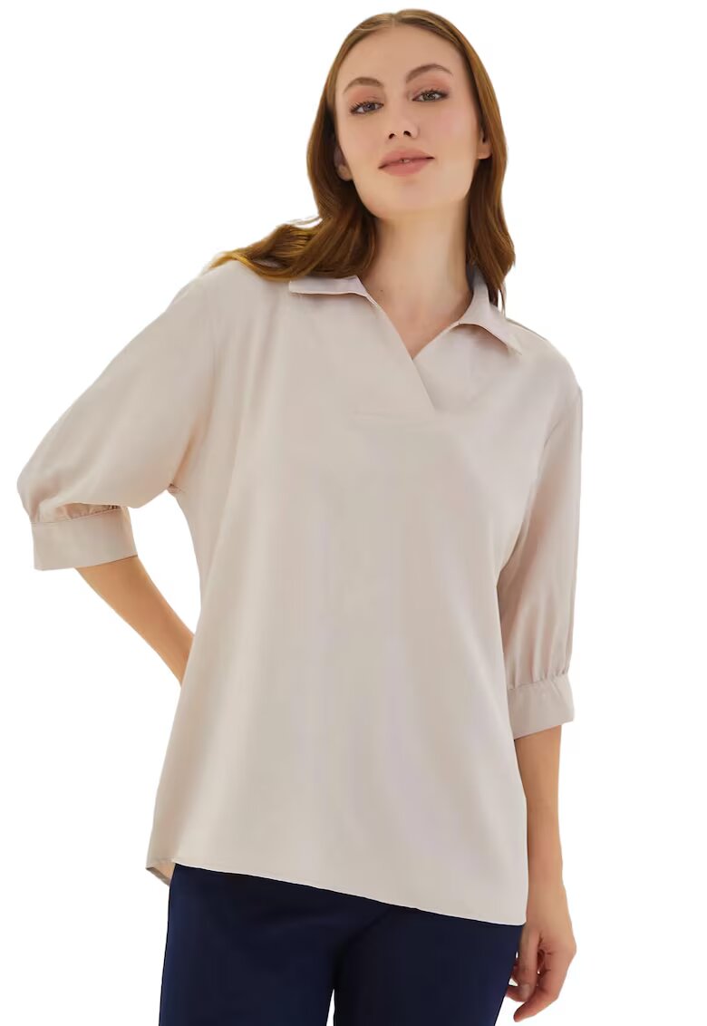 Big Dart Bluza dama HiCCUP - guler polo - croiala larga - crem - textil