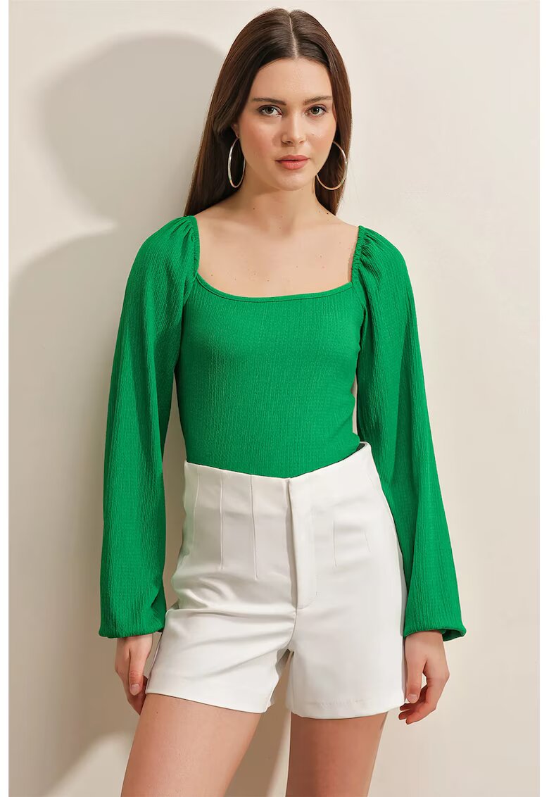 Big Dart Bluza dama - HiCCUP - mulata - poliester/lycra - cu decolteu patrat - detalii cu volane - verde