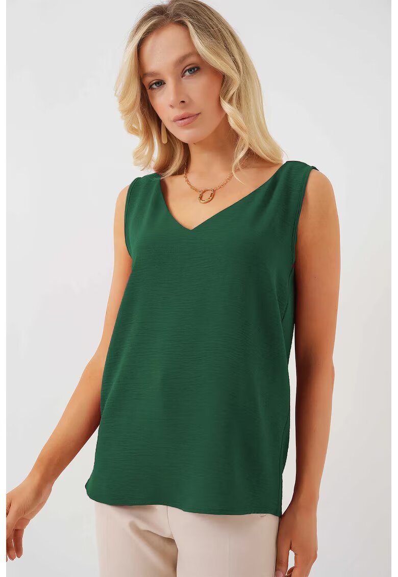 Big Dart Bluza dama - HiCCUP - pull-on - decolteu in V - verde - textil - Verde padure
