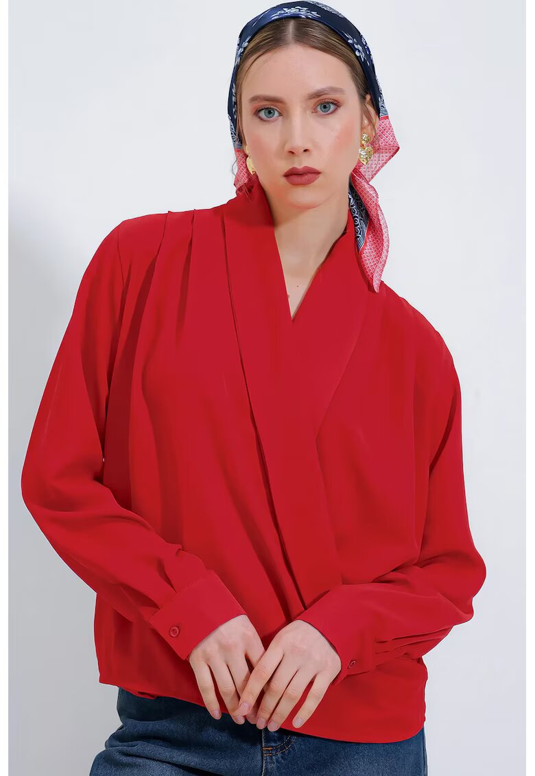 Big Dart Bluze dama - HiCCUP - Bluza BDART - guler sal - croiala lejera - rosu - textil