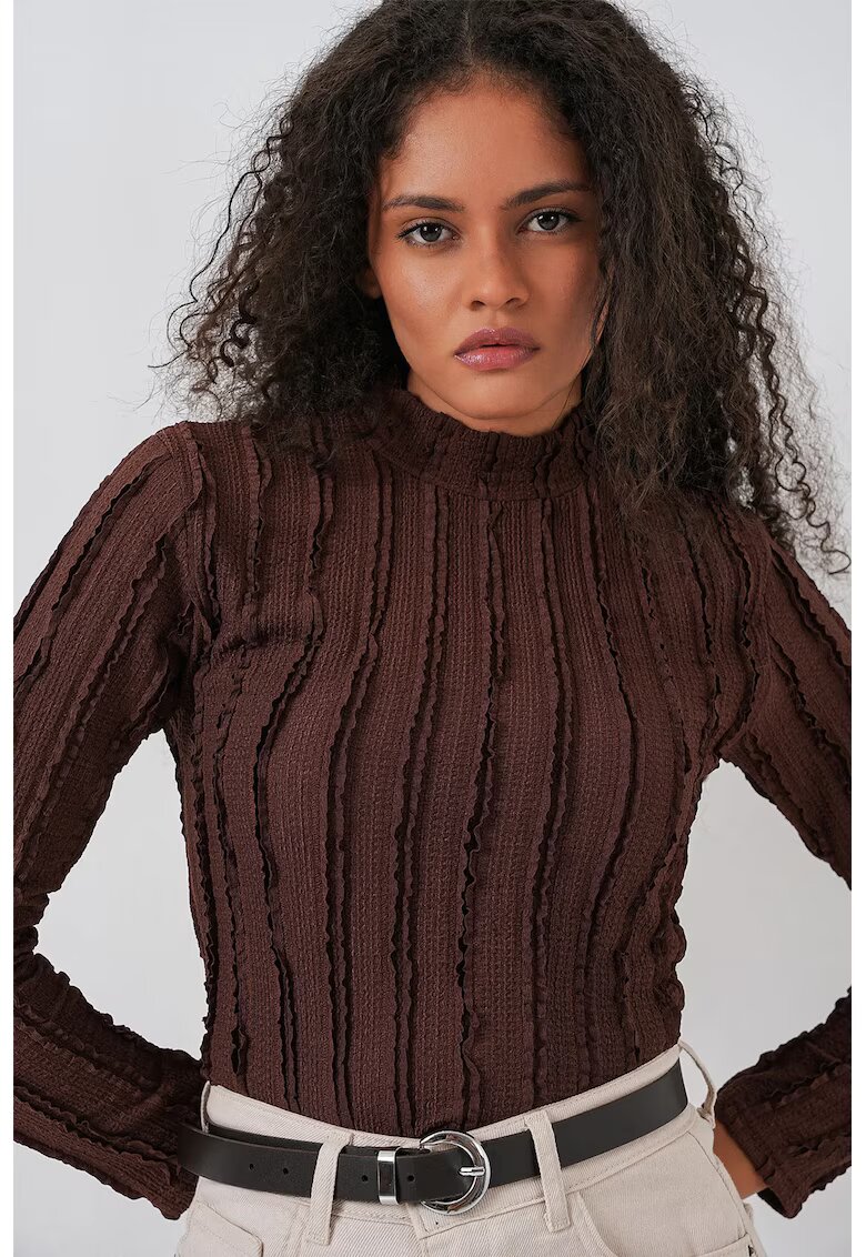 Big Dart Bluze dama - HiCCUP - Bluza Texturata Slim Fit - Maro Mocha - Jerseu