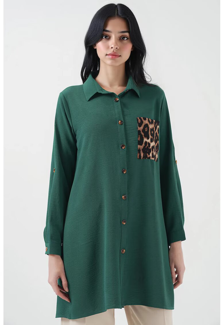Big Dart Camasa dama - tunica cu detalii de buzunare - verde smarald - textil