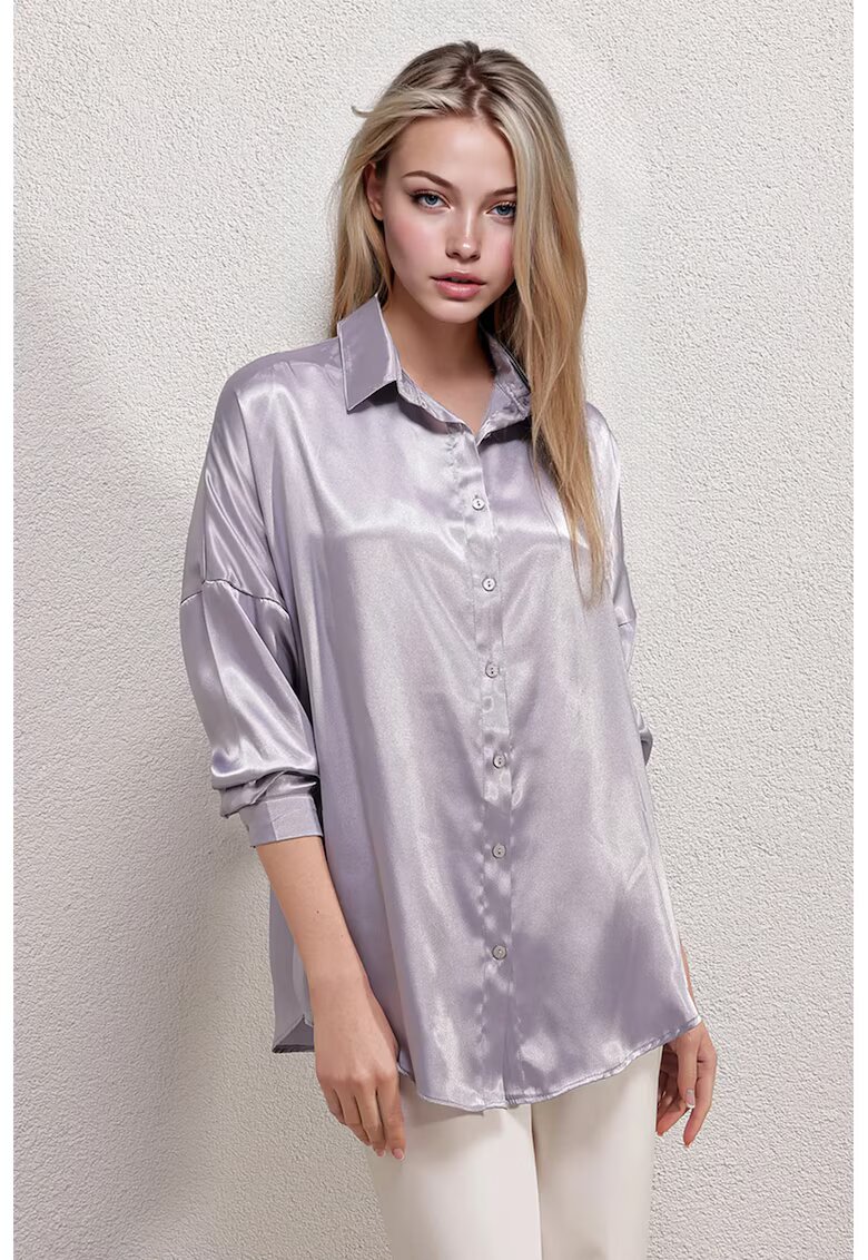 Big Dart Camasa supradimensionata - BigDart - satin - cu inchidere cu nasturi - Liliac Violet -