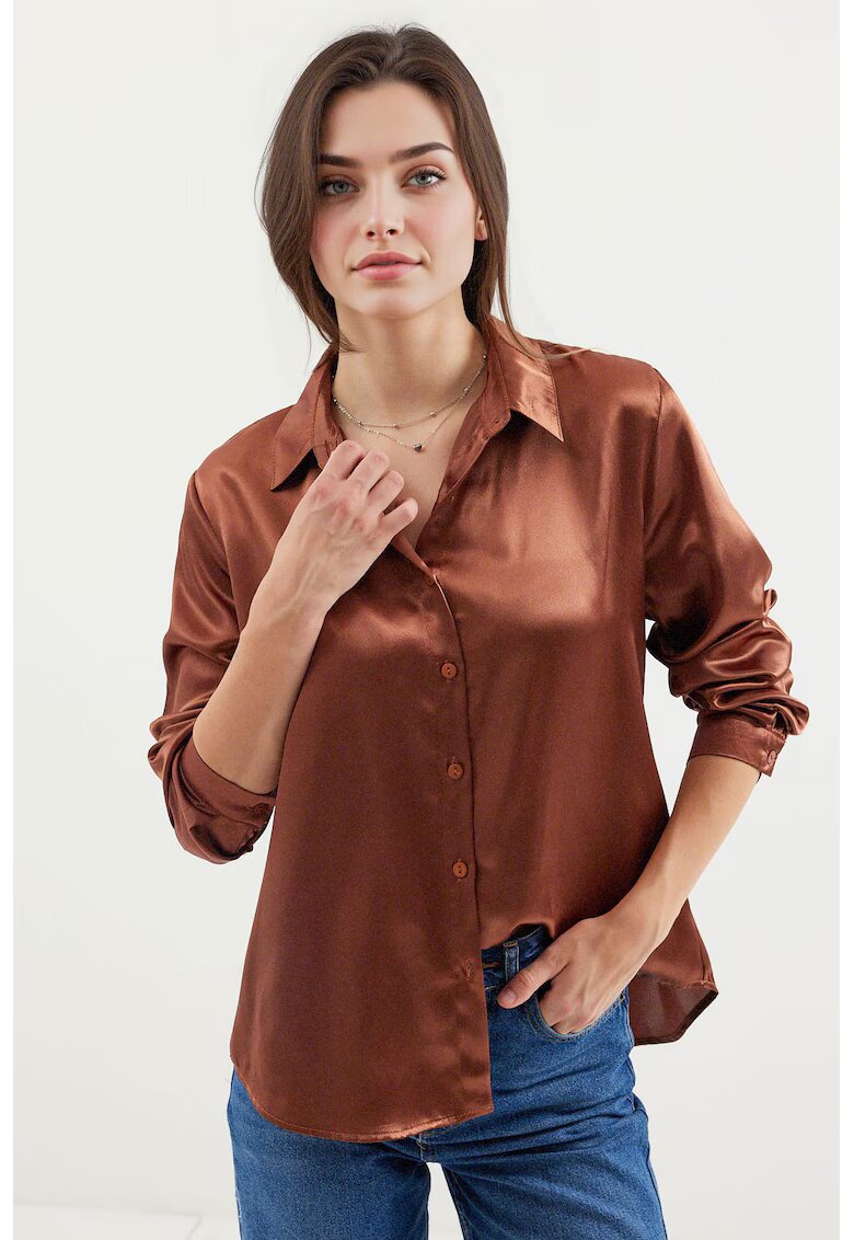 Big Dart Camasi dama - HiCCUP - camasa cu maneca lunga - satin - maro camel