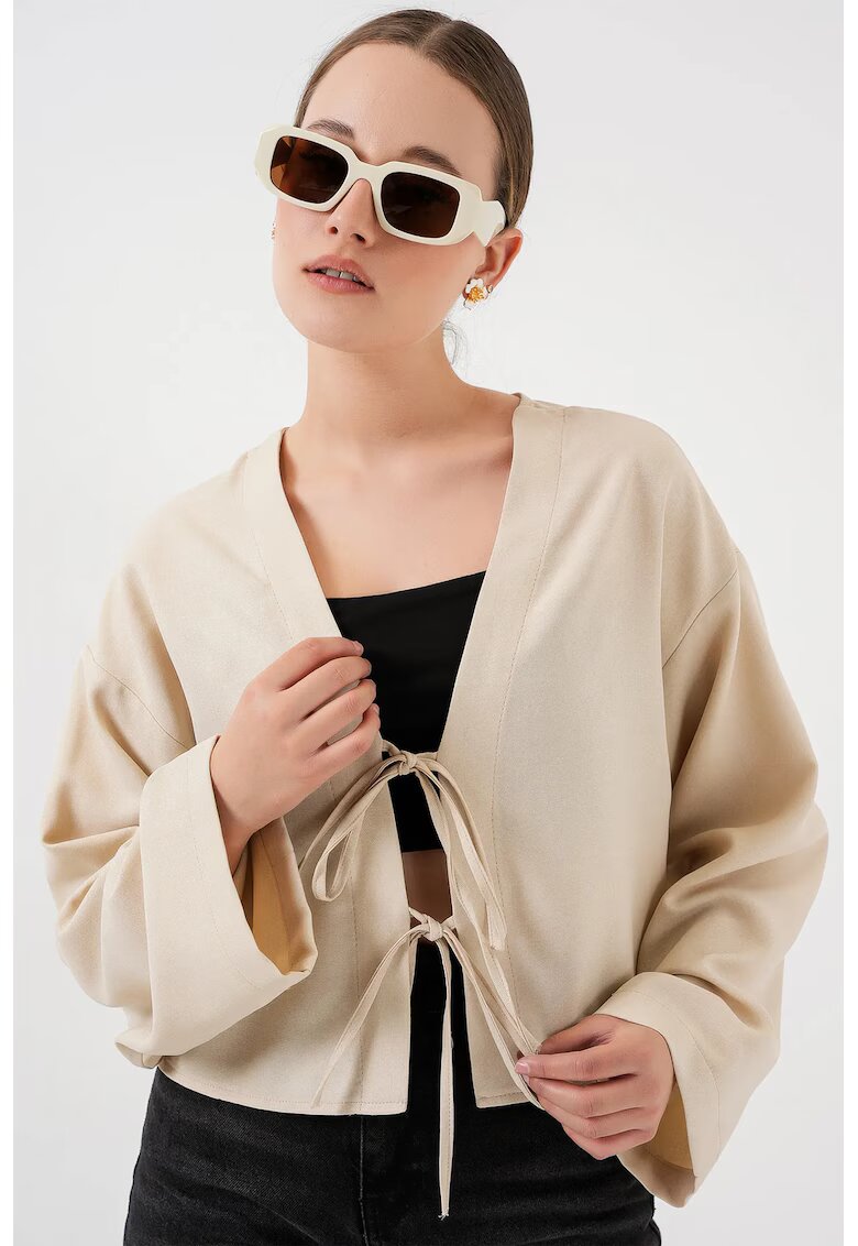 Big Dart Cardigan dama - din amestec de viscoza - maneca lunga - crem -