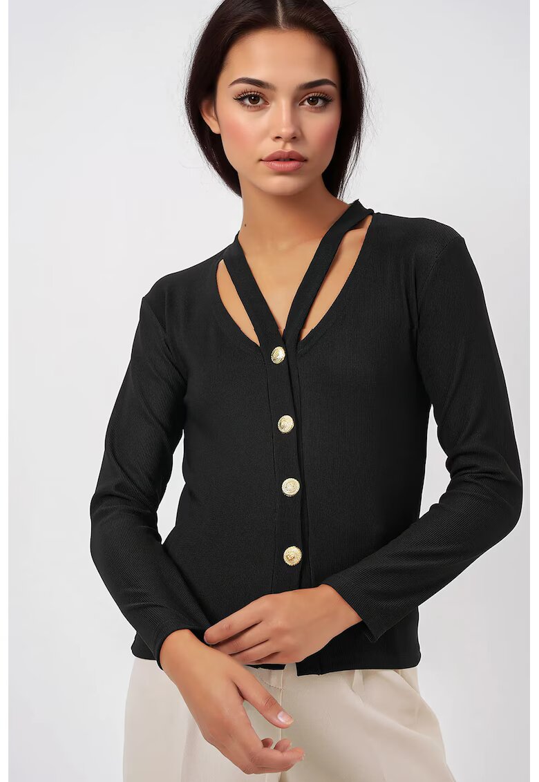 Big Dart Cardigan - HiCCUP - cu decolteu in V - maneci lungi - negru - poliester