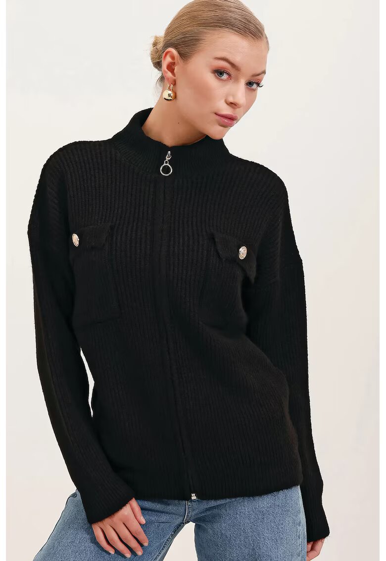 Big Dart Cardigan pentru dama BigDart - guler inalt - poliester/lana/acril - Negru -