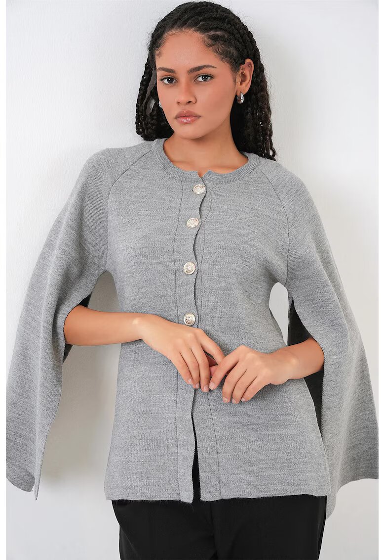 Big Dart Cardigan tricotat gri - texturat - cu inchidere nasturi - One Size