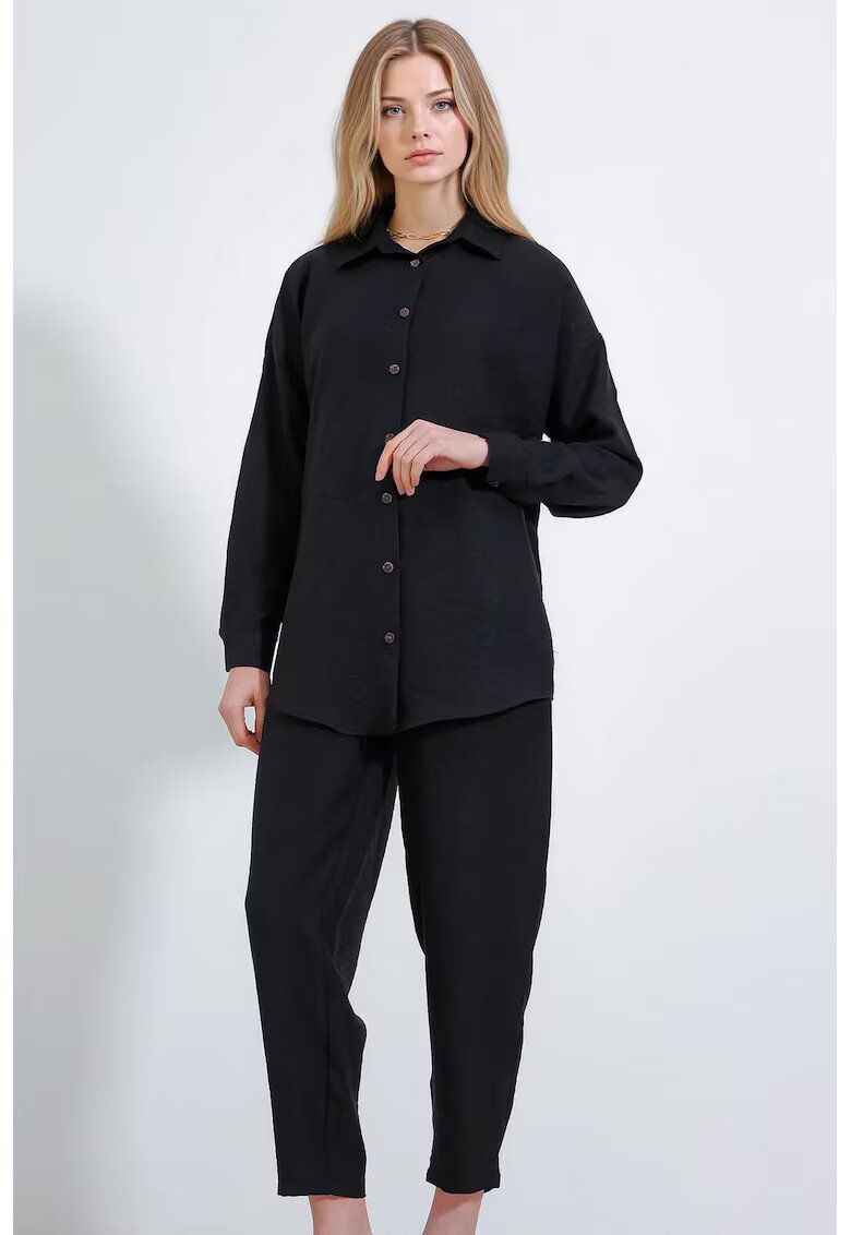 Big Dart Compleu dama HiCCUP - camasa cu maneca lunga si pantaloni - viscoza/in - negru