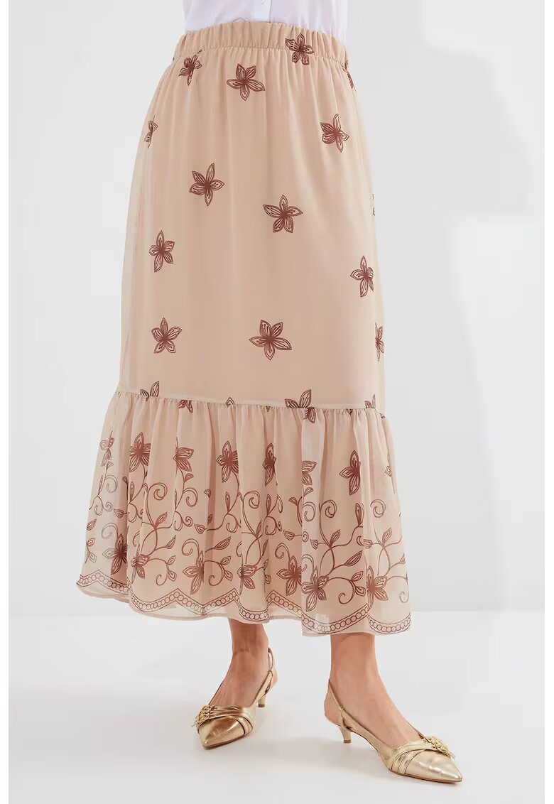 Big Dart Fusta maxi - HiCCUP - imprimeu floral - culoare maro - poliester
