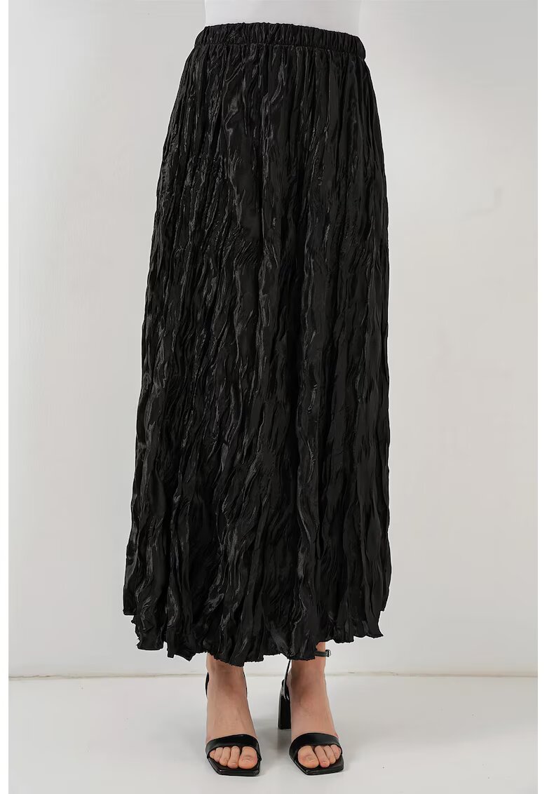 Big Dart Fusta maxi - HiCCUP - texturata - cu captuseala - neagra - satin