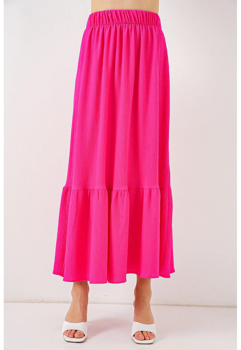 Big Dart Fusta maxi HiCCUP - texturata - talie elastica - roz - poliester-lycra