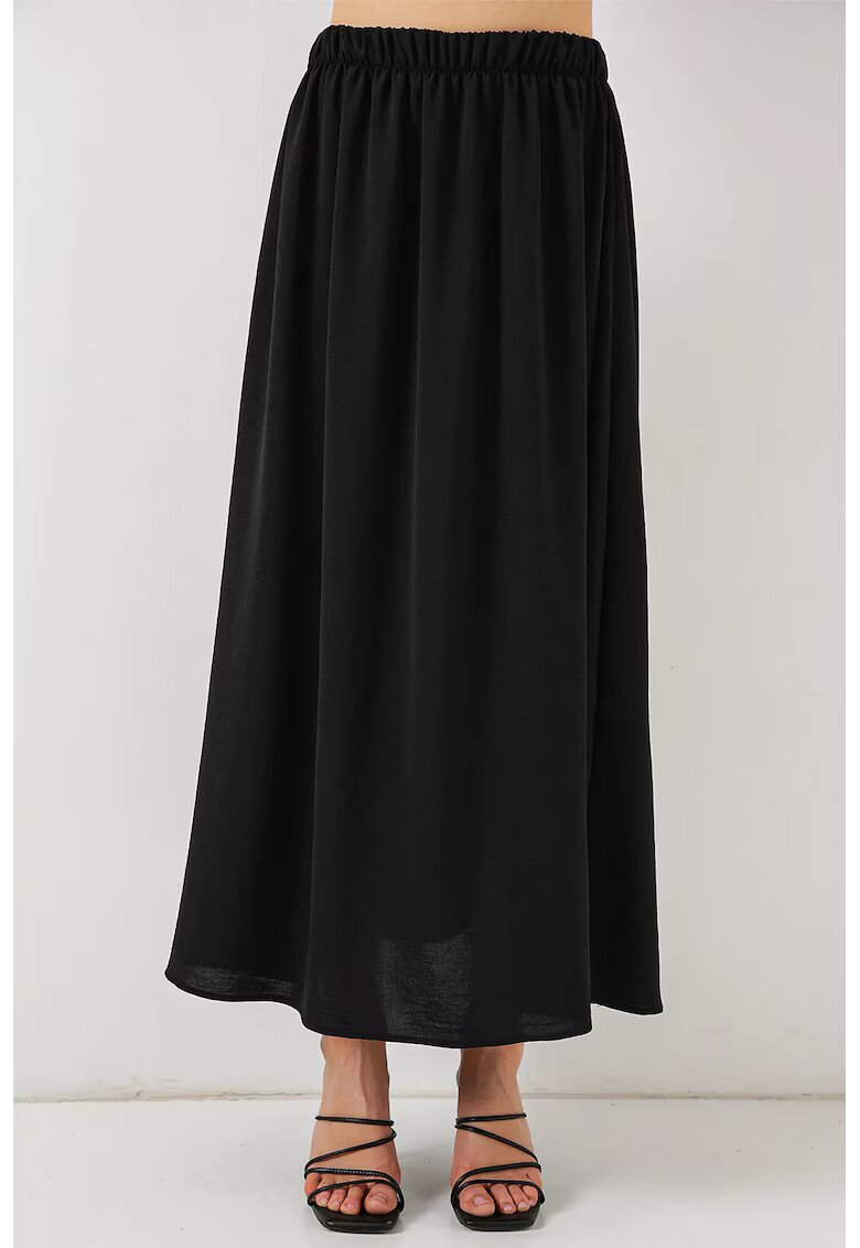 Big Dart Fusta maxi texturata HiCCUP cu snur in talie - neagra - poliester-elastan