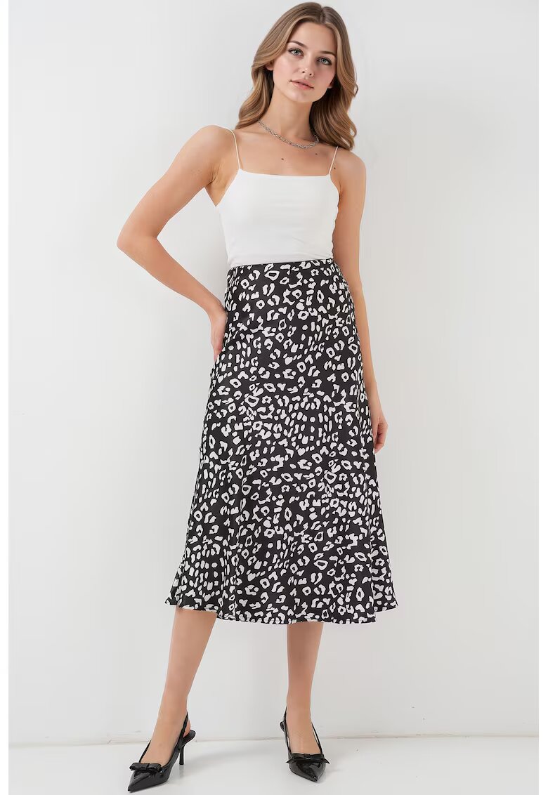 Big Dart Fusta midi HiCCUP - A-Form - elastic - satin - alb/negru - Gri carbune