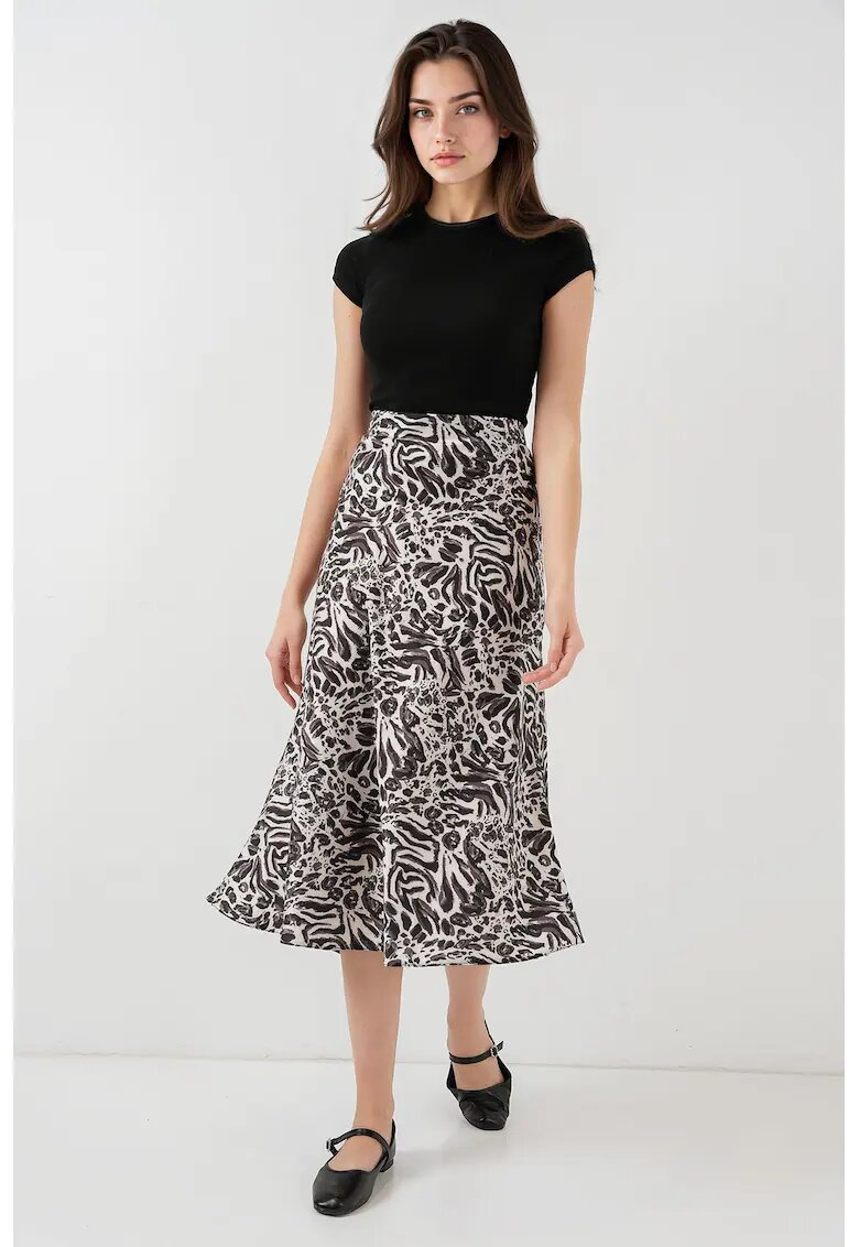 Big Dart Fusta midi - HiCCUP - croiala in forma de A - satin - ecru/negru