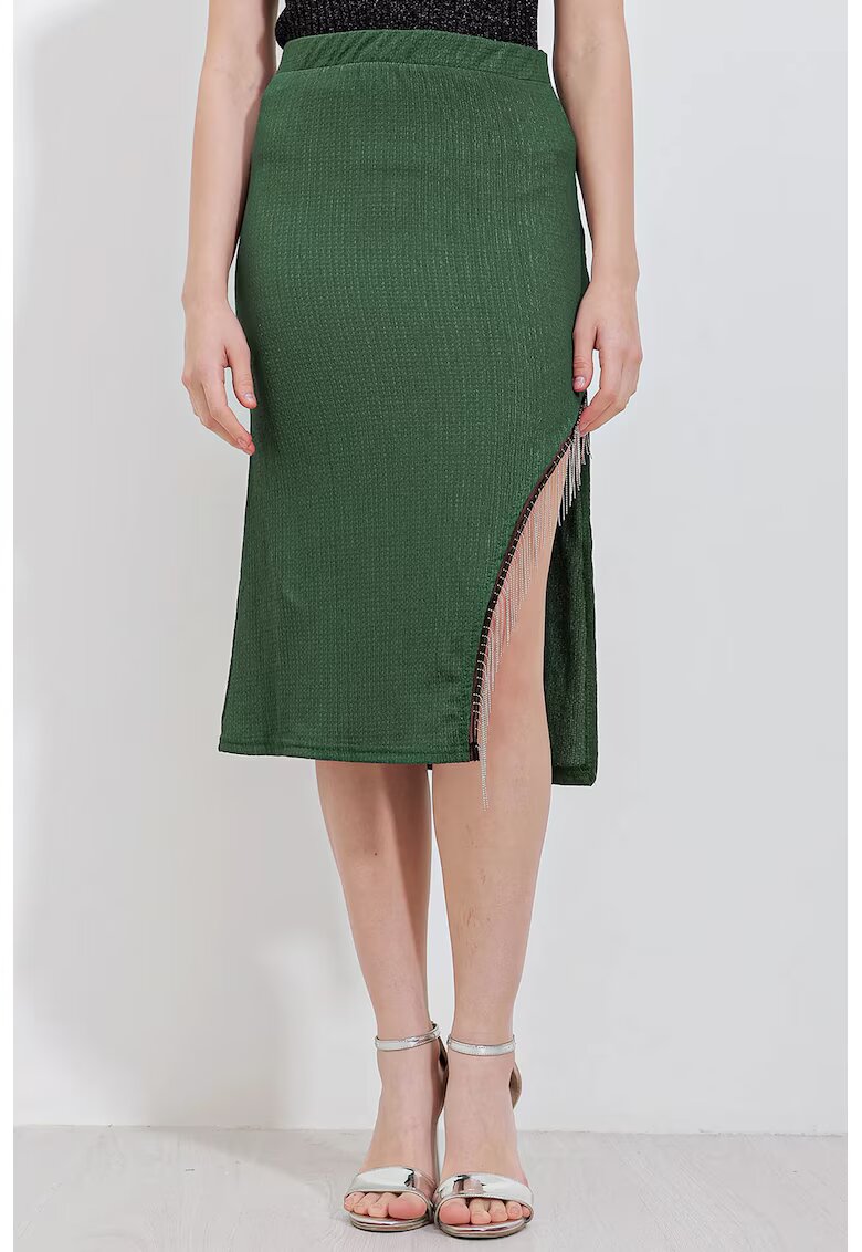 Big Dart Fusta midi HiCCUP texturata - verde - poliester si lycra