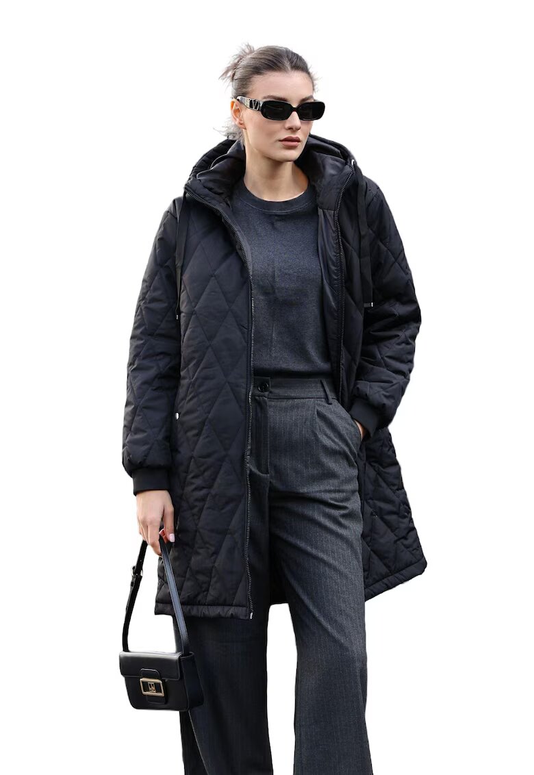 Big Dart Geaca lunga dama - cu gluga - HiCCUP - textil - negru