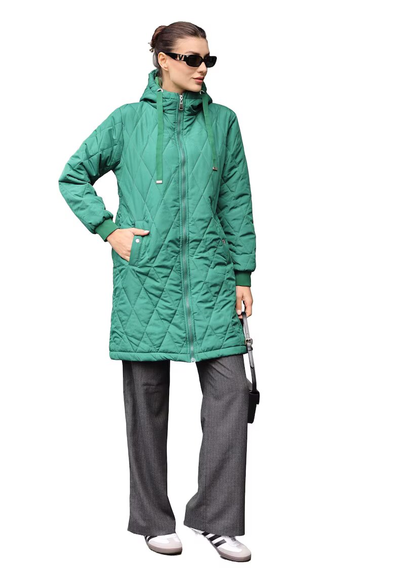 Big Dart Geaca lunga dama - cu gluga - HiCCUP - textil - verde smarald